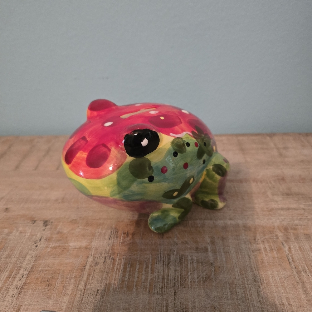 Colorful Ceramic Frog Coin Bank - Red & Green